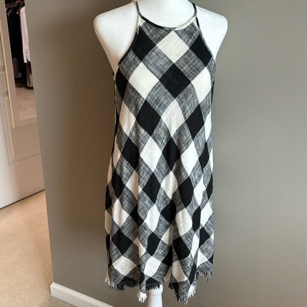 Anthropologie cloth & stone Lined Gingham Dress Frayed Edge XS